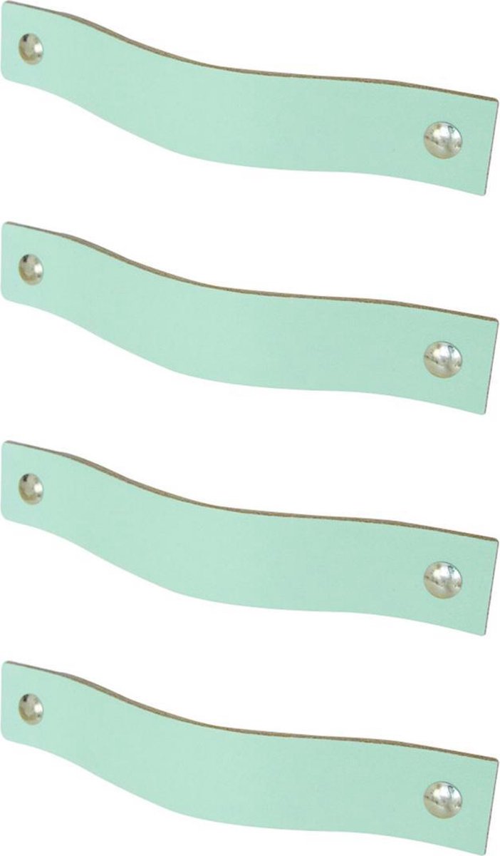 4x leren handgrepen 'platte greep' - maat M (19 x 2,5 cm) - MINT - incl. 3 kleuren schroefjes (handgreepjes - leren grepen - greepjes - leren lusjes)