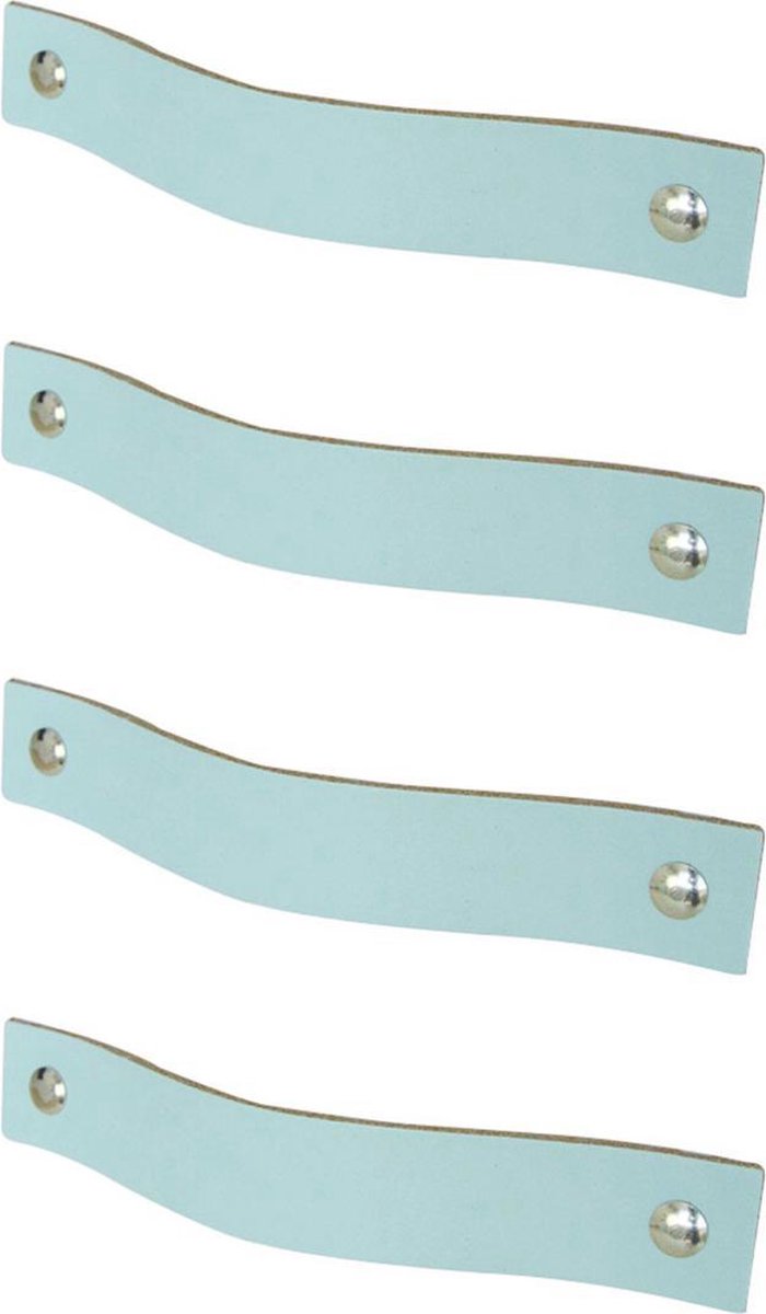 4x leren handgrepen 'platte greep' - maat M (19 x 2,5 cm) - LICHTBLAUW - incl. 3 kleuren schroefjes (handgreepjes - leren grepen - greepjes - leren lusjes)