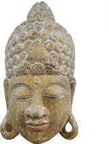 Boeddha | Boeddha beeld | Boeddha hoofd | hout | whitewash | 52 x 27 cm
