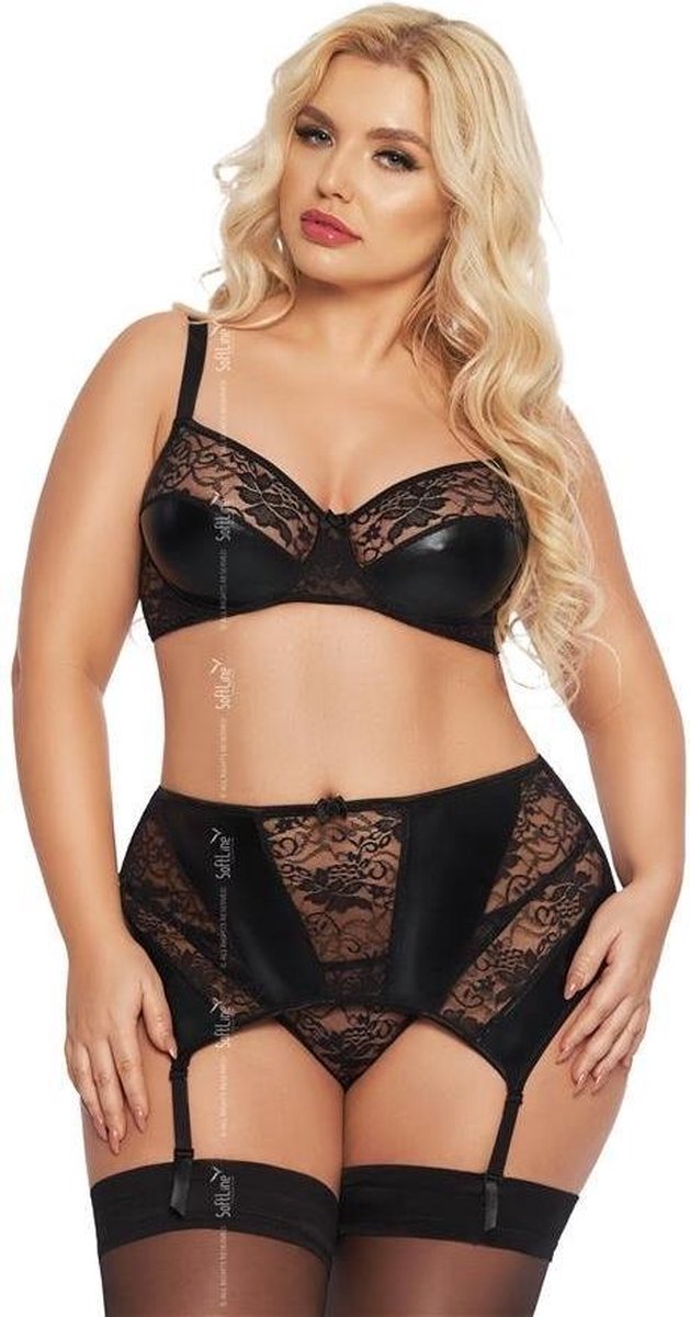 Softline - Joana - Sexy Kanten Lingerie Set met Bloemen - zwart XL