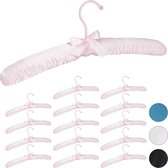 Relaxdays 15x kledinghangers satijn - gepolsterd - kleerhangers - stof - roze - hangers