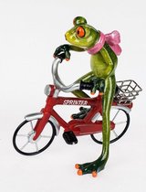 Kikker op rode fiets decoratie figuur 17 cm
