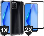 Huawei P40 Lite Hoesje en 2x Huawei P40 Lite Screenprotector - Transparant Shock Proof Case + 2x Full Screen Protector Glas