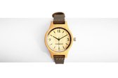 Dames horloge bamboe hout I URBAN SMALL Single Bruin leren band met bruin stiksel I TiMEBOO ®
