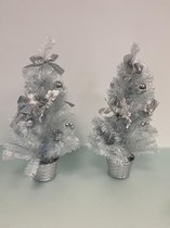Kunst kerstbomen wit (klein) met versiering - set van 2 stuks