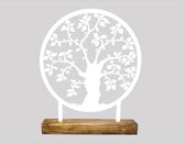 Tree of life - 2mm gecoat staal  in houten sokkel - kleur (Forest taupe) - ca. 44cm hoog