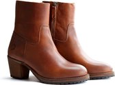 Travelin Bordeaux - Dames enkellaars met hak - Cognac - Leer - Maat 39