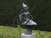 Tuinbeeld - bronzen beeld - Pixie / kabouter op paddenstoel - Bronzartes - 77 cm hoog