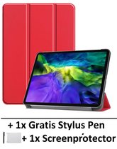 Smart Cover Book Case Hoes Geschikt Voor  Apple iPad Pro 11 Inch 2018 & 2020 - Tri-Fold Multi-Stand Flip Sleeve - Beschermhoes Met Screen Protector & Stylus Pen - Rood