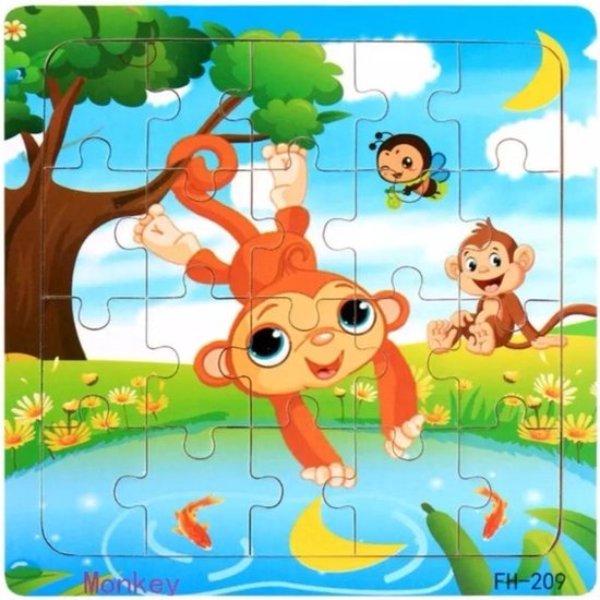 Baby - Kinder - Dieren - Puzzel - Hout - 0-4 jaar - Aapje - Formaat puzzel  : 14.8 cm X... | bol.com