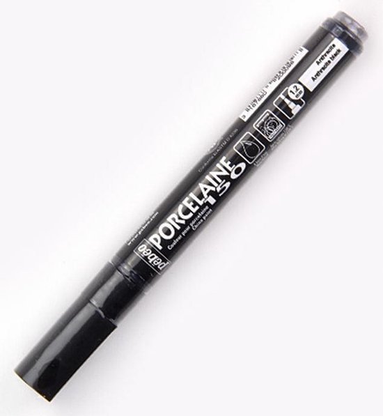 Marqueur noir avec le texte "PÉBÉO PORCELAINE 150" et "Anthracite". Pointe de 1,2 mm.