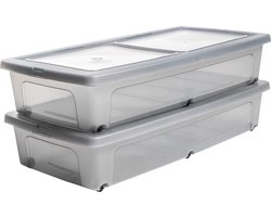 IRIS Clearbox onder-het-bed Opbergbox - 35L - Kunststof - Transparant/Grijs - Set van 2