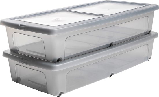 IRIS Clearbox onder-het-bed Opbergbox - 35L - Kunststof - Transparant/Grijs - Set van 2