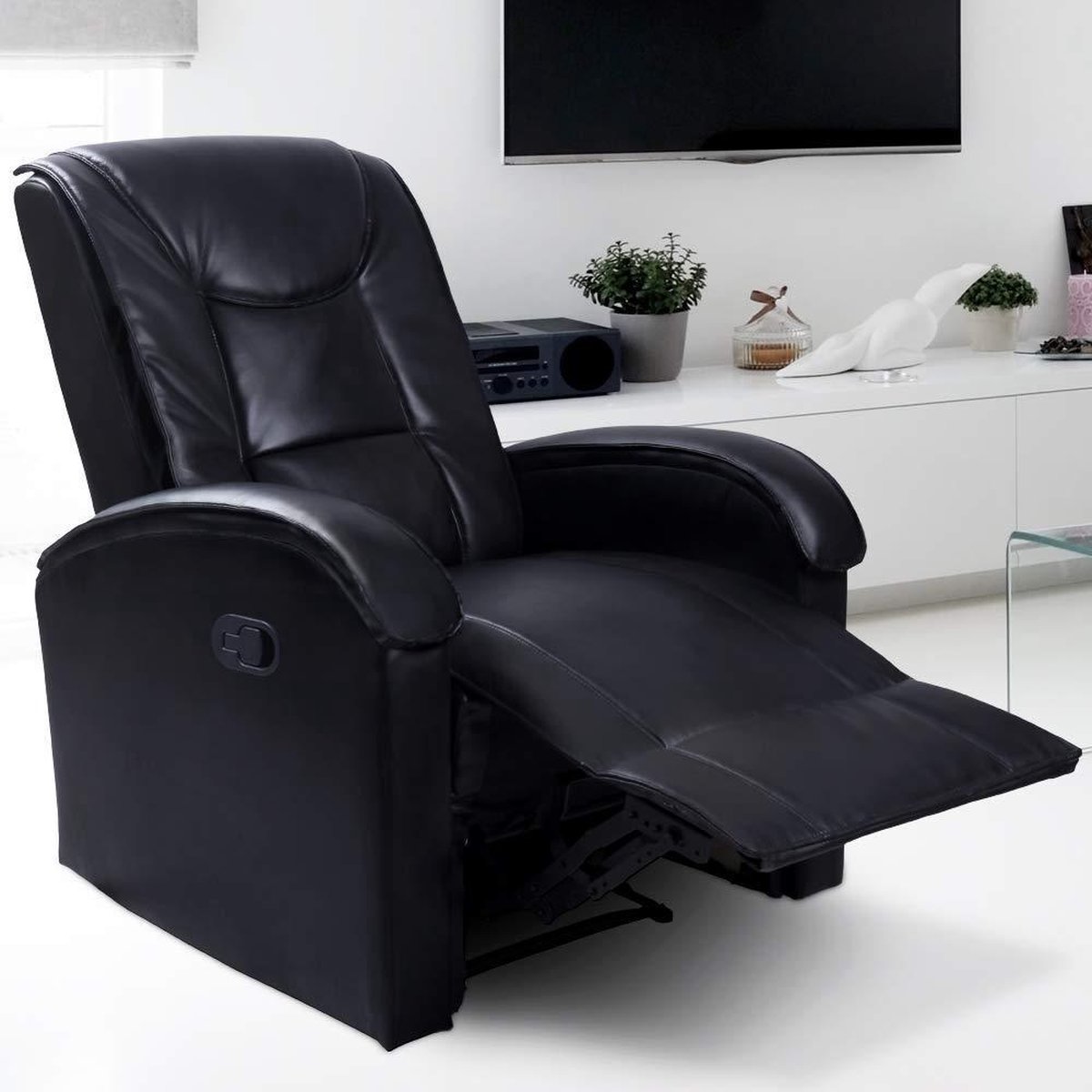 tv-stoel - Relaxstoel met uitklapbare Voetensteun - Zwart | bol.com