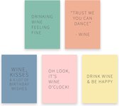 Set kaarten met wijn quotes - Set van 5 kaarten - Happy Wine Cards – Mix