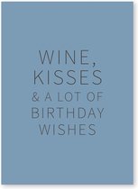 Kaart met wijn quotes – Set van 5 kaarten - Happy Wine Cards –  Wine, Kisses & a lot of birthday wishes
