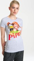 Logoshirt Vrouwen T-shirt Pippi Longstocking - Meneer Nilsson - Shirt met ronde hals van Logoshirt  - grijs gespikkeld
