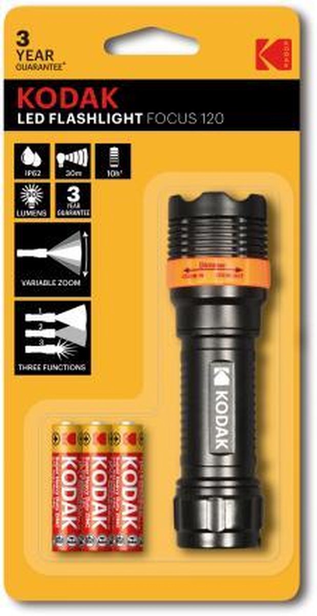 Kodak LED Focus 120 zaklamp 750mW Bk + 3x AAA batterij