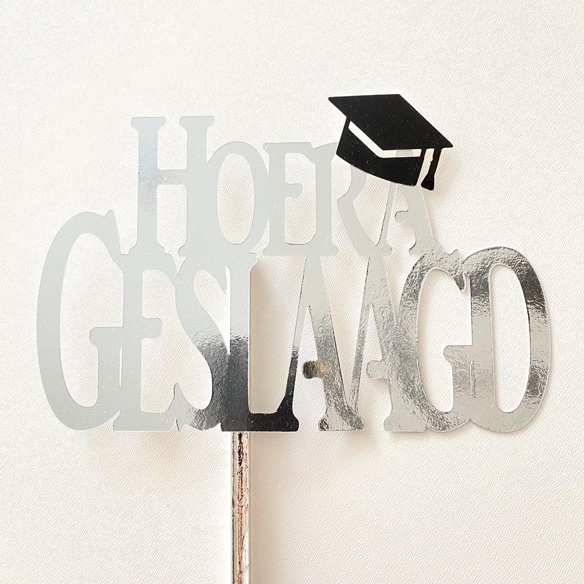 Taarttopper | Taart topper | Geslaagd | Diploma | Zilver Glans | 14 cm | karton
