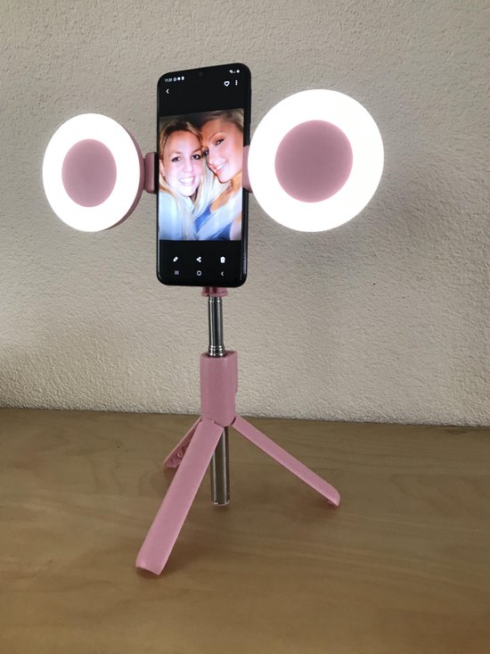 Overlappen Springen Knipoog Selfie Ring Light - Ringlamp - Bluetooth Selfie Stick tot 66cm  uitschuifbaar met... | bol.com