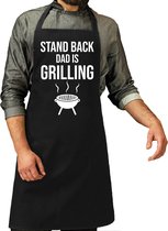 Stand back dad is grilling cadeau bbq/ keuken schort voor heren - L 86 x B 72 cm - Zwart