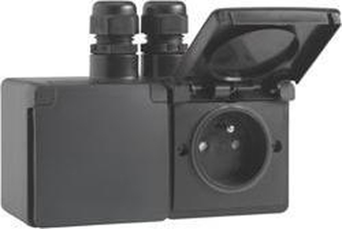 Hydro dubbele wandcontactdoos 16A 250V horizontaal 2 ingang M20 bovenaan. zwart