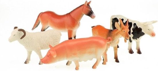 5x figurines d'animaux de ferme en plastique jouets, Cheval jouet, cochon /  porcelet