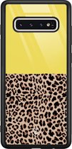 Samsung S10 hoesje glass - Luipaard geel | Samsung Galaxy S10 case | Hardcase backcover zwart