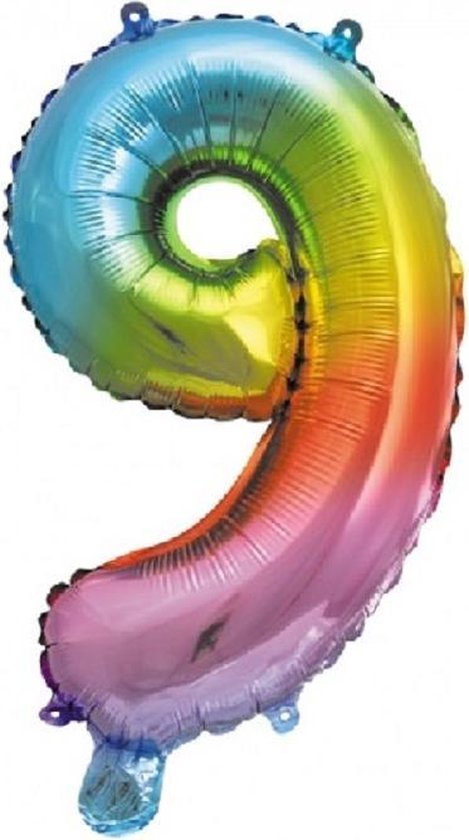 Folie ballon 16 / 41 cm Rainbow Cijfer 9″