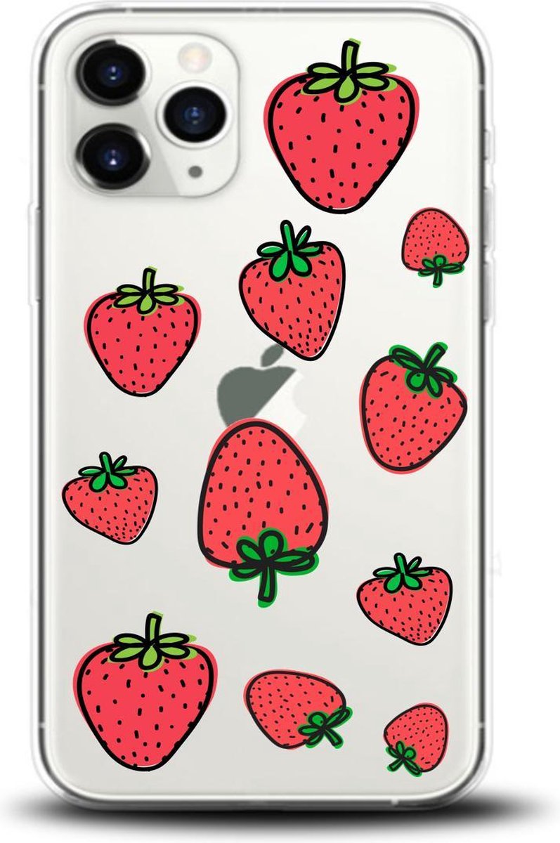 Apple Iphone 11 Pro Max transparant siliconen hoesje - aardbeien