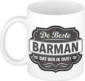 De beste barman dat ben ik cadeau mok / beker wit met grijs embleem 300 ml