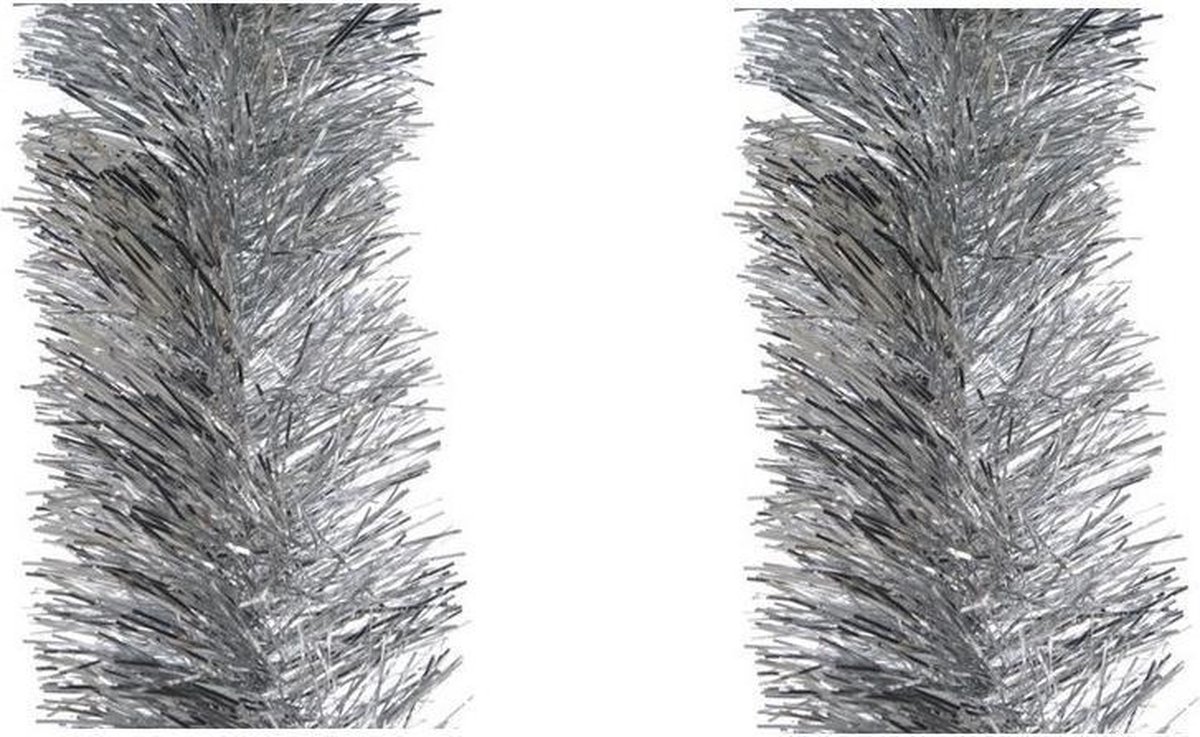 6x stuks kerstslingers zilver 10 cm breed x 270 cm - Guirlande folie lametta slingers - Zilveren kerstboom versieringen