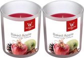 2x Geurkaarsen gebakken appel in glazen houder 25 branduren - Geurkaarsen gebakken appelgeur/appeltaart geur - Woondecoraties
