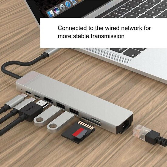 8-in-1 USB-C Hub Adapter - Compatible met Thunderbolt 3 - USB 3.0 - MT Deals