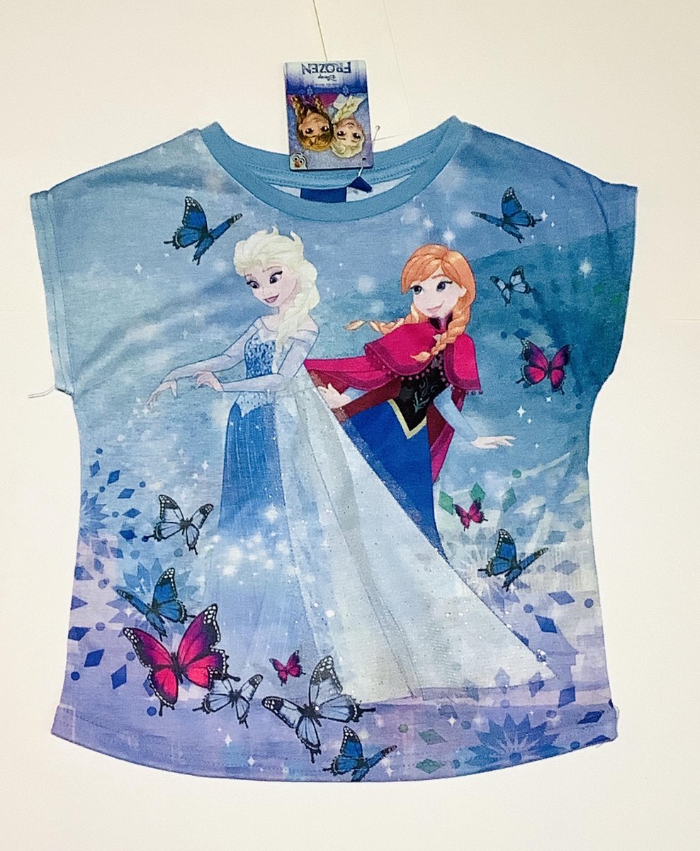 Disney Frozen t-shirt - vlinders - blauw - maat 116 (6 jaar)