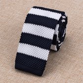 Gebreide stropdas smal - donkerblauw-wit gestreept