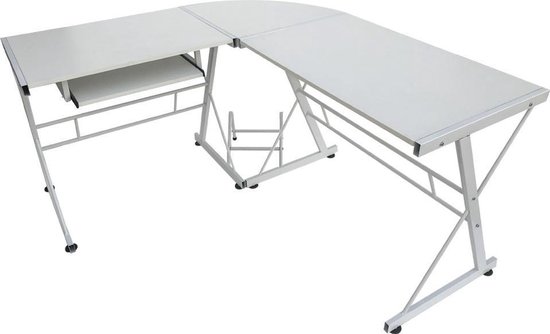 Excursie Pijnstiller kraam Hoekbureau computertafel - L vormige hoek tafel - toetsenbord en desktop  houder - wit | bol.com