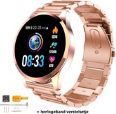Belesy® BQ - Smartwatch - Horloge - 1.3 inch - Kleurenscherm - 10x Sporten - INDOOR en OUTDOOR - Rosegoud - Staal - Schakel - Verstelsetje - Cadeau