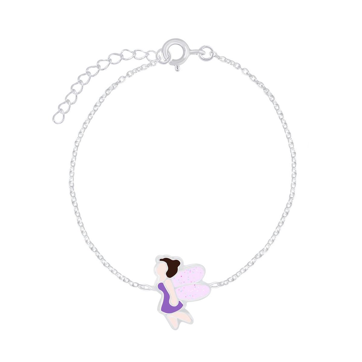 Joy|S - Zilveren Elfje armband 14 cm + 3 "Fairy" paars
