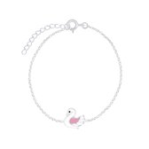 Joy|S - Zilveren zwaan armband 14  + 3 cm wit roze
