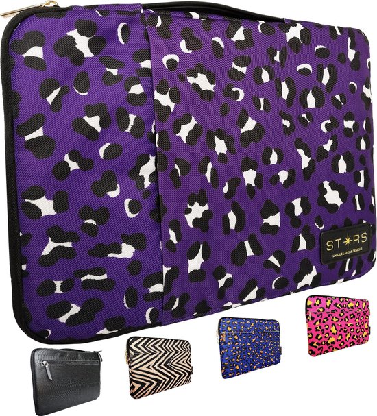 STARS™ 13.3 inch Laptophoes – Paars Leopard – Geschikt tot 14 inch