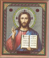 Jezus  Pantocrator in houten frame 31 x 40cm