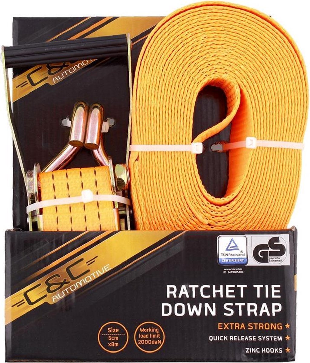 Connex Spanband - eendelig - 3,5 m x 25 mm - 600 kg maximale belastbaarheid - automatisch oprolbaar - met spanratel & puntige haak - van polyester/spanband/ladingbeveiliging/ratelgordel / DY270623