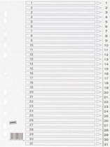 Staples Tabbladen wit kunststof 11 rings, A4, indexblad zwart, 120 micron, 1-31 (set 31 vel)