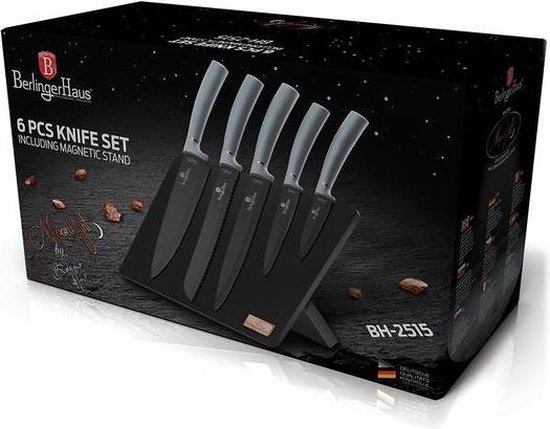 Berlinger Haus - 2515 - set de couteaux avec support magnétique - 5 couteaux  - noir - gris | bol.com