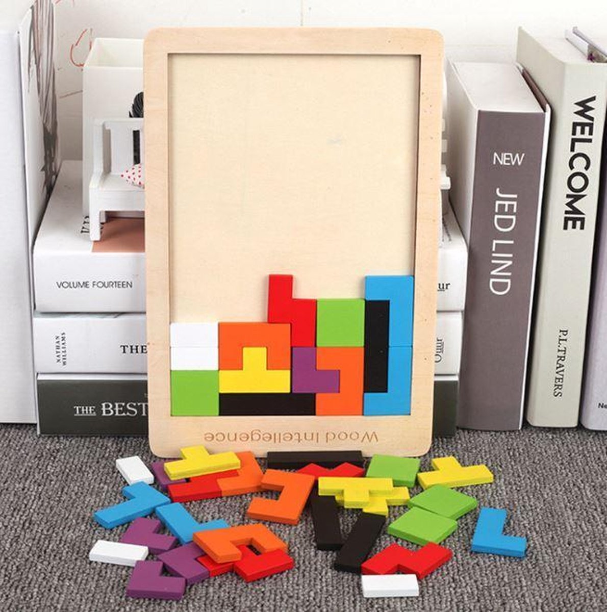 JSKWIKE Tangram Houten Puzzel – Creatieve Tetris Blokken Voor Kinderen & Volwassenen