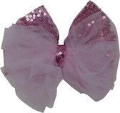 Jessidress Haar Clips Feestelijke Haarclip met strikje van Tule en Pailletten 15 cm - Roze