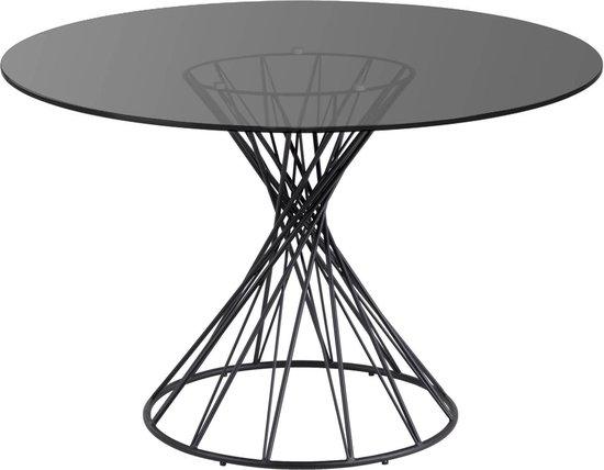 zoals dat Eerbetoon Stad bloem Kave Home - Niut ronde glazen tafel met massief stalen poten en zwarte  afwerking Ø 120 cm | bol.com