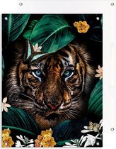 Tuinposter | Tijger met bloemen en bladeren | 50 x 70 cm cm | PosterGuru.nl