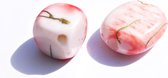 Mix acryl kraal rood-wit met gouden streep, 10 mm, 70 st